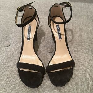 Stuart Weitzman black suede ankle strap heel size 8